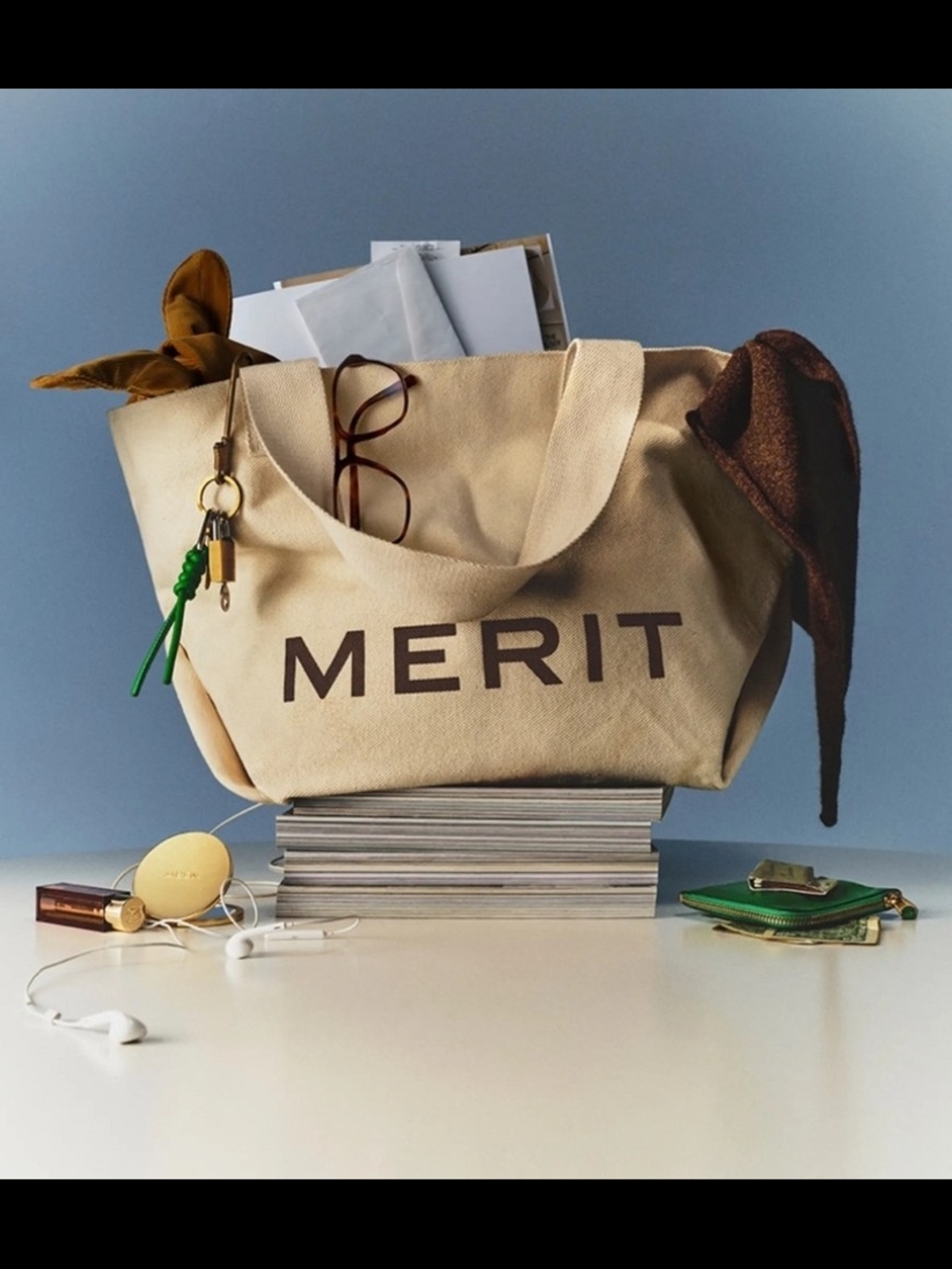 MERIT Canvas Cosmetic Tote Bag in Cream